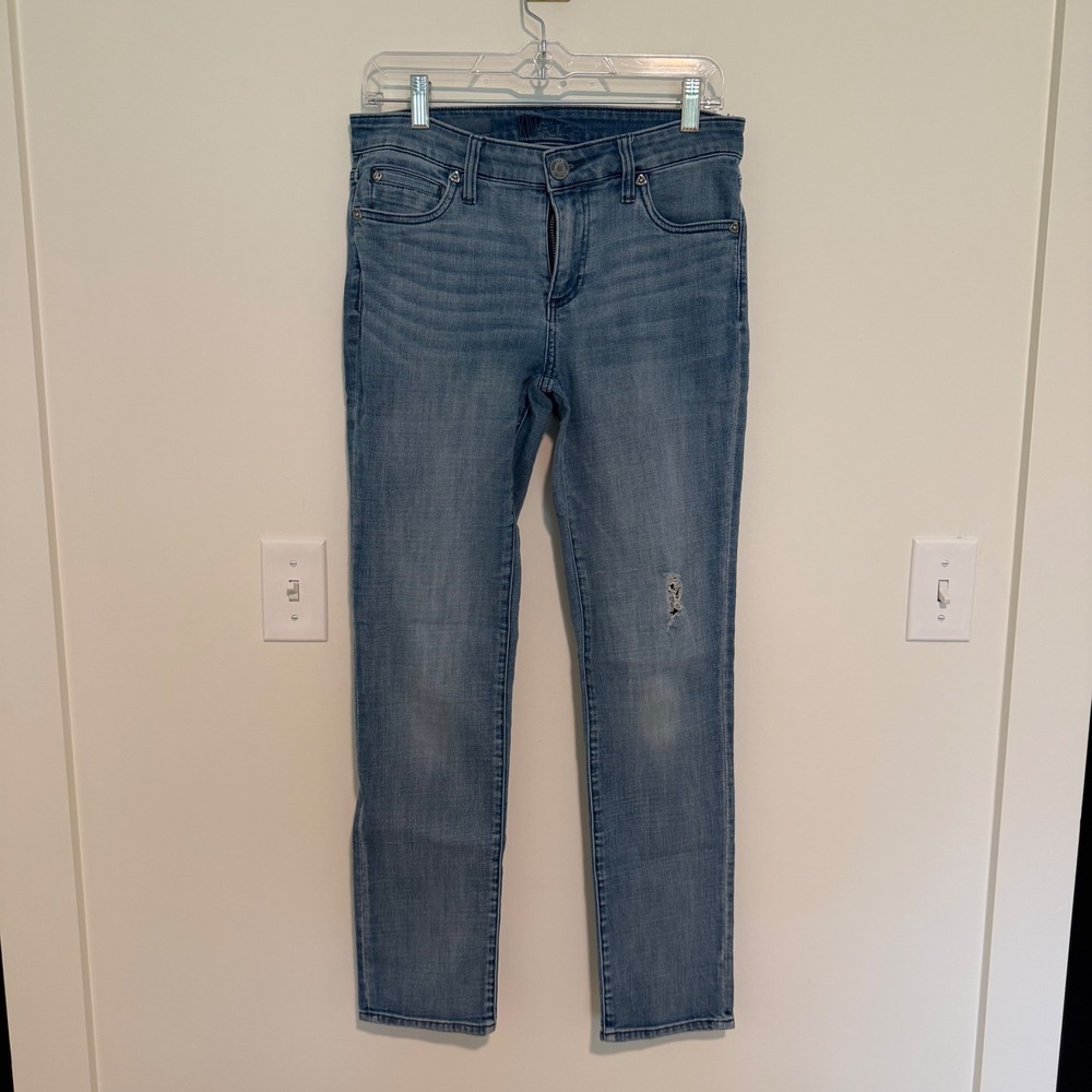 Kut from the Kloth Mia Toothpick Skinny Jeans Blue Distressed Denim Size 4